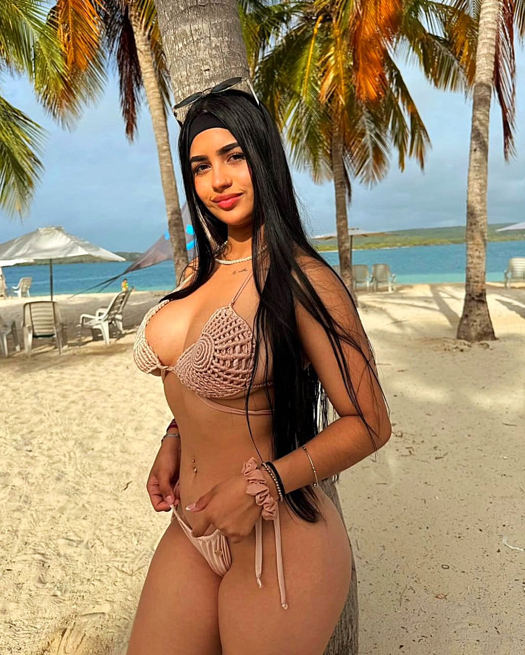 Beige Crochet (Knit) Bikini with Triangle Top and String Bottom